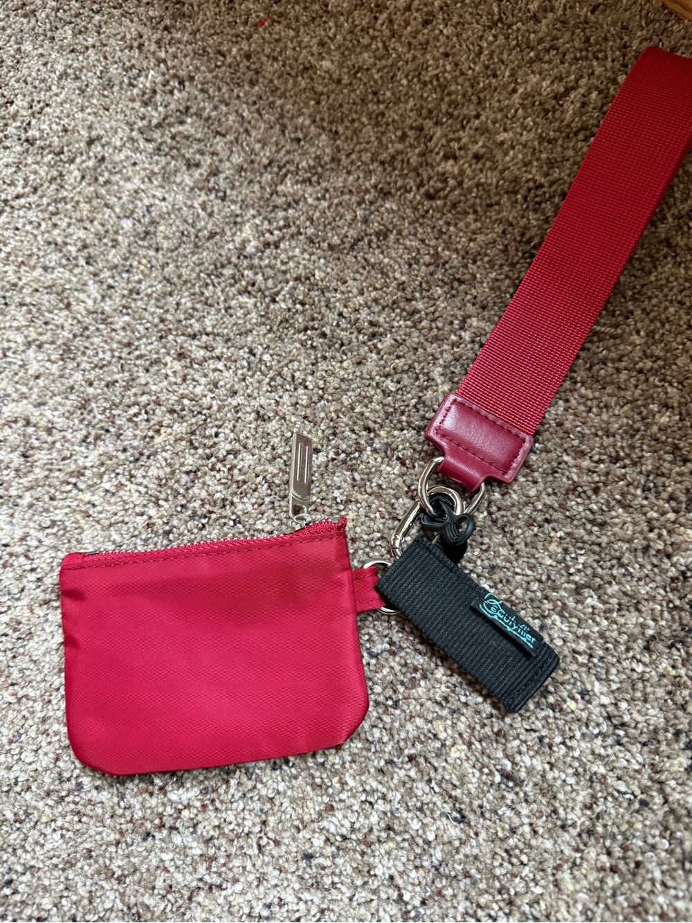 Red Wristlet Keychain Mini Zip Pouch Key Holder Strap Set